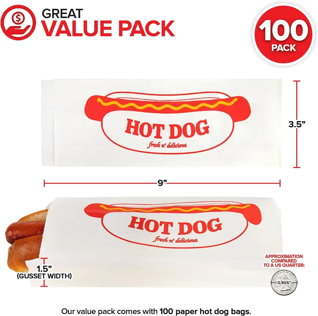 White Greaseproof Toast Burger Kraft Paper Bread Hot Dog Packaging Bag