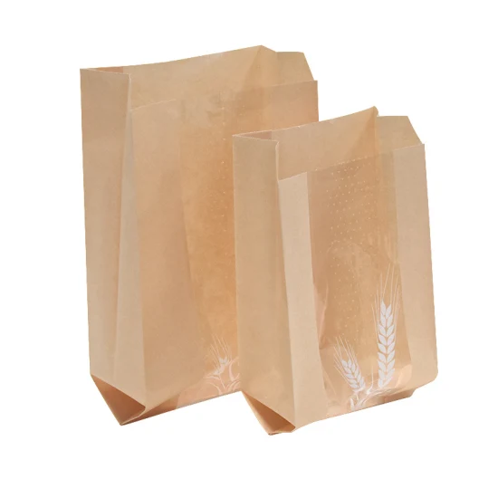 Pan de papel personalizado Kraft blanco Envasado de alimentos Almacenamiento Panadería Tostadas Papel a prueba de grasa Bolsa inferior afilada